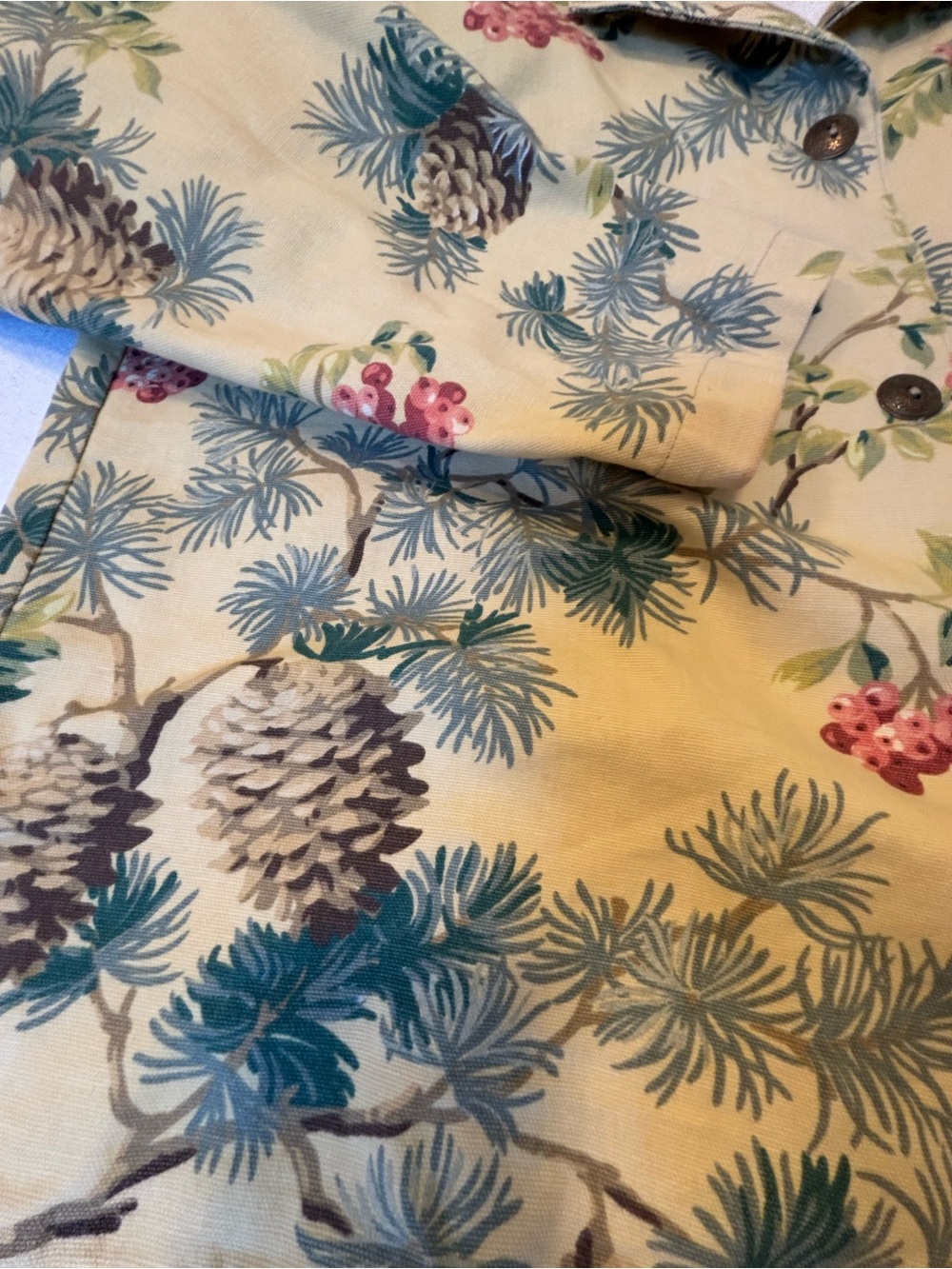 Monterey Bay Yellow Pinecone Berry Print Cotton Button Front Jacket Top L - Picture 8 of 9